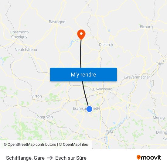 Schifflange, Gare to Esch sur Sûre map