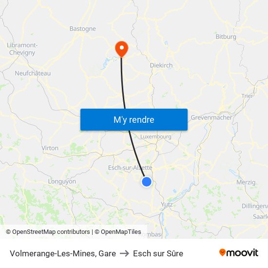 Volmerange-Les-Mines, Gare to Esch sur Sûre map