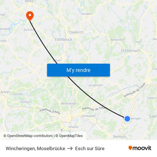 Wincheringen, Moselbrücke to Esch sur Sûre map
