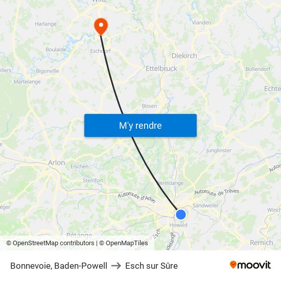 Bonnevoie, Baden-Powell to Esch sur Sûre map