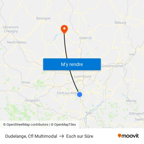 Dudelange, Cfl Multimodal to Esch sur Sûre map