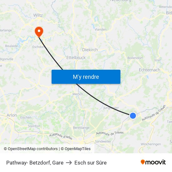 Pathway- Betzdorf, Gare to Esch sur Sûre map
