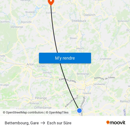 Bettembourg, Gare to Esch sur Sûre map