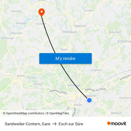 Sandweiler-Contern, Gare to Esch sur Sûre map