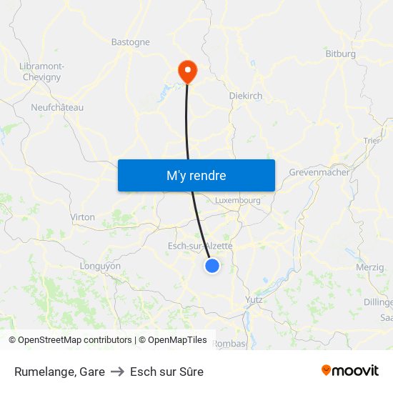 Rumelange, Gare to Esch sur Sûre map