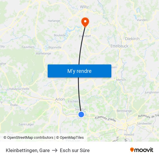 Kleinbettingen, Gare to Esch sur Sûre map