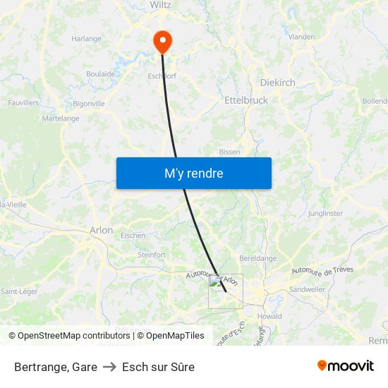 Bertrange, Gare to Esch sur Sûre map