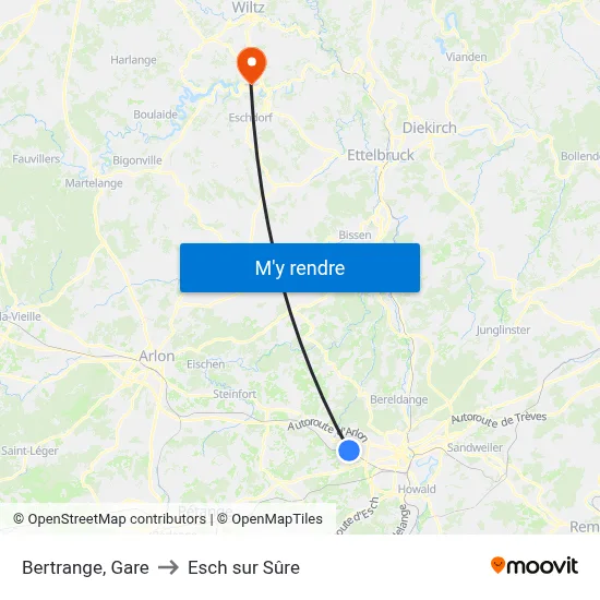 Bertrange, Gare to Esch sur Sûre map