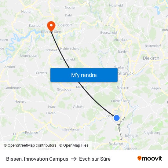 Bissen, Innovation Campus to Esch sur Sûre map