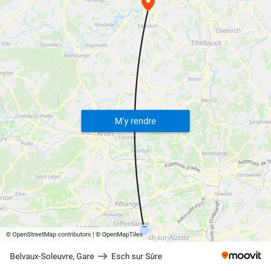 Belvaux-Soleuvre, Gare to Esch sur Sûre map