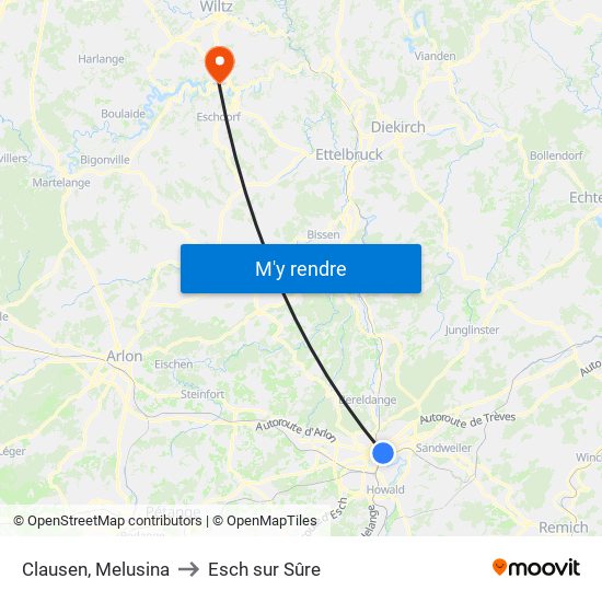 Clausen, Melusina to Esch sur Sûre map