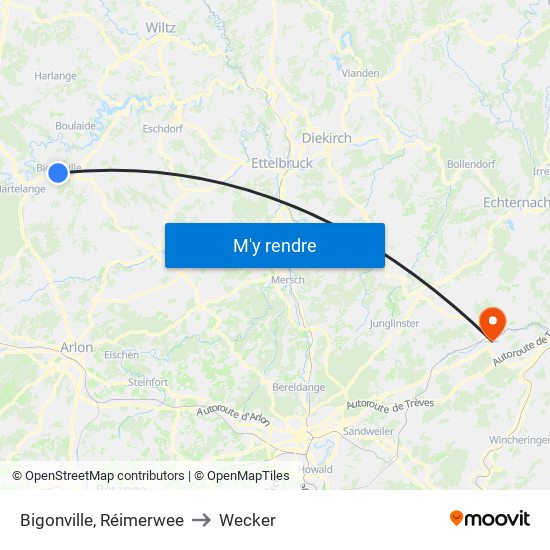 Bigonville, Réimerwee to Wecker map