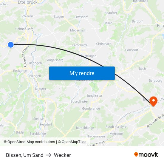 Bissen, Um Sand to Wecker map