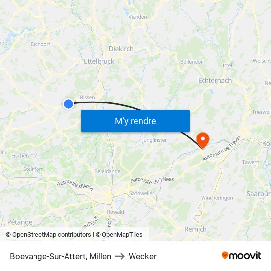 Boevange-Sur-Attert, Millen to Wecker map