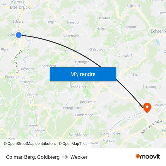 Colmar-Berg, Goldbierg to Wecker map