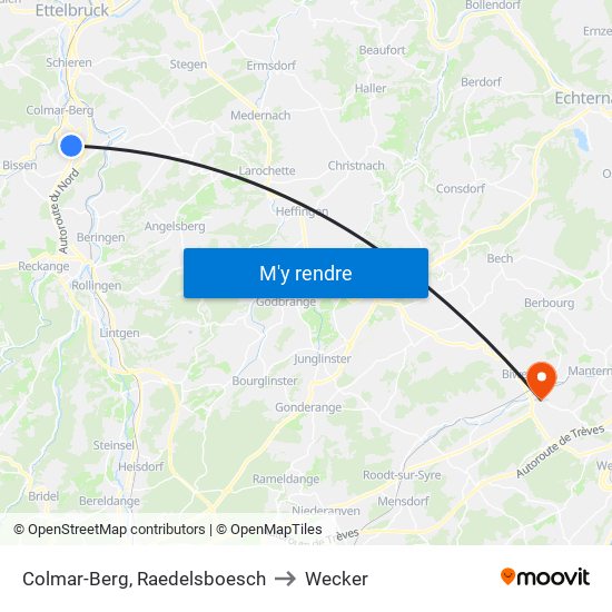 Colmar-Berg, Raedelsboesch to Wecker map