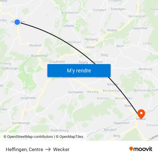 Heffingen, Centre to Wecker map