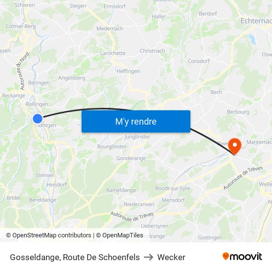 Gosseldange, Route De Schoenfels to Wecker map