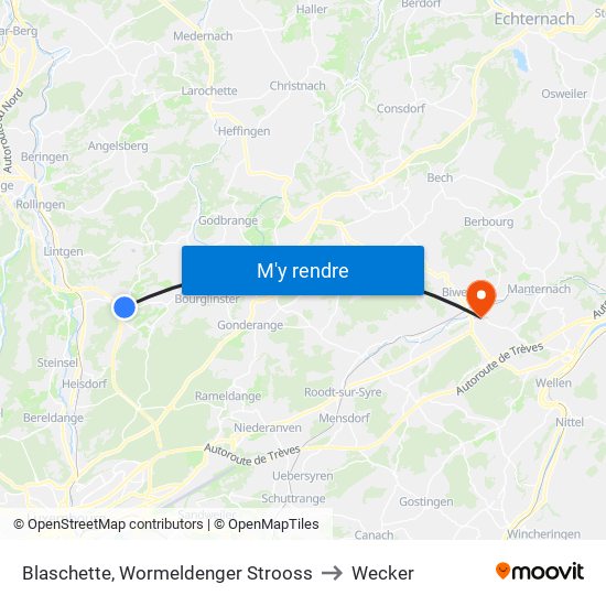 Blaschette, Wormeldenger Strooss to Wecker map