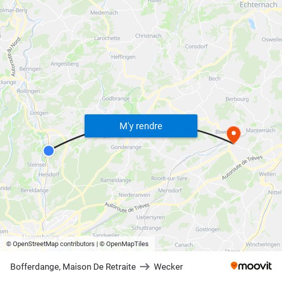 Bofferdange, Maison De Retraite to Wecker map
