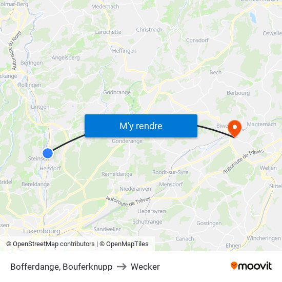 Bofferdange, Bouferknupp to Wecker map