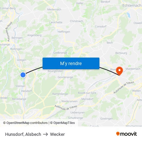 Hunsdorf, Alsbech to Wecker map