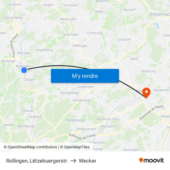 Rollingen, Lëtzebuergerstr. to Wecker map