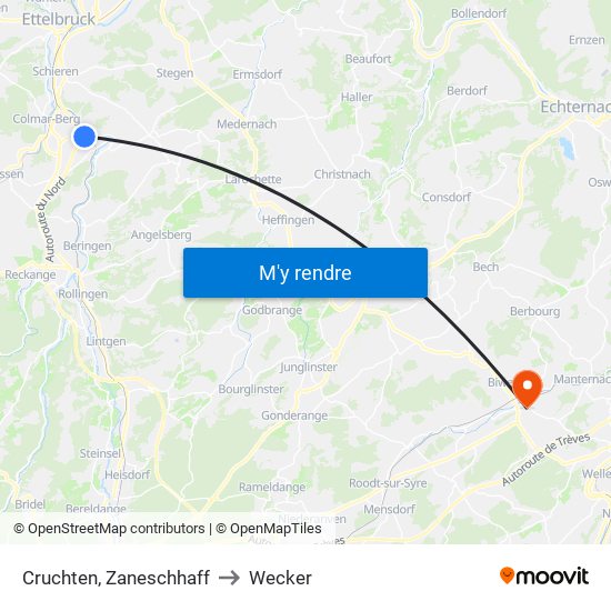Cruchten, Zaneschhaff to Wecker map