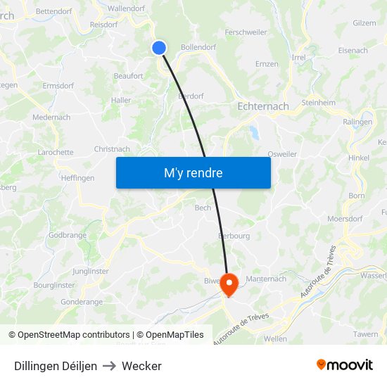 Dillingen Déiljen to Wecker map