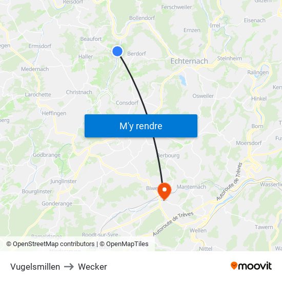 Vugelsmillen to Wecker map