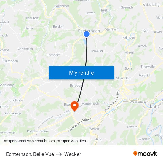 Echternach, Belle Vue to Wecker map