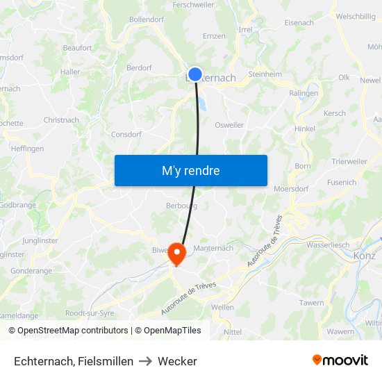Echternach, Fielsmillen to Wecker map
