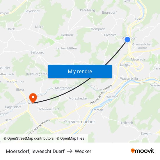 Moersdorf, Iewescht Duerf to Wecker map