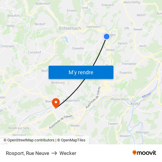 Rosport, Rue Neuve to Wecker map