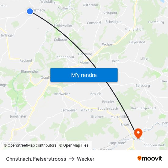 Christnach, Fielserstrooss to Wecker map