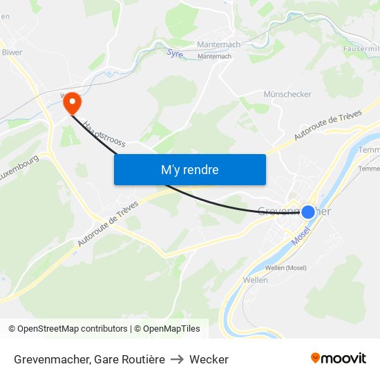 Grevenmacher, Gare Routière to Wecker map