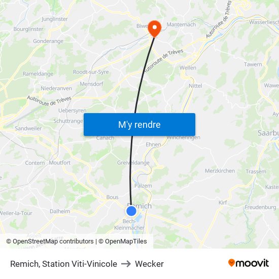Remich, Station Viti-Vinicole to Wecker map