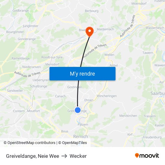 Greiveldange, Neie Wee to Wecker map