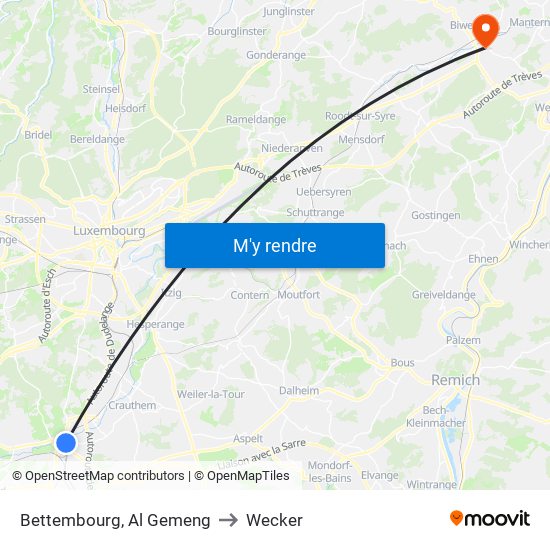 Bettembourg, Al Gemeng to Wecker map