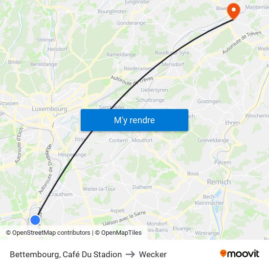 Bettembourg, Café Du Stadion to Wecker map