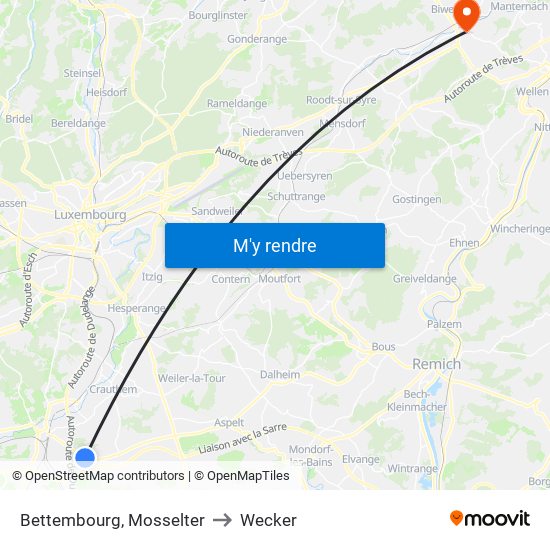 Bettembourg, Mosselter to Wecker map