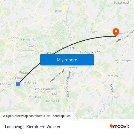 Lasauvage, Kierch to Wecker map