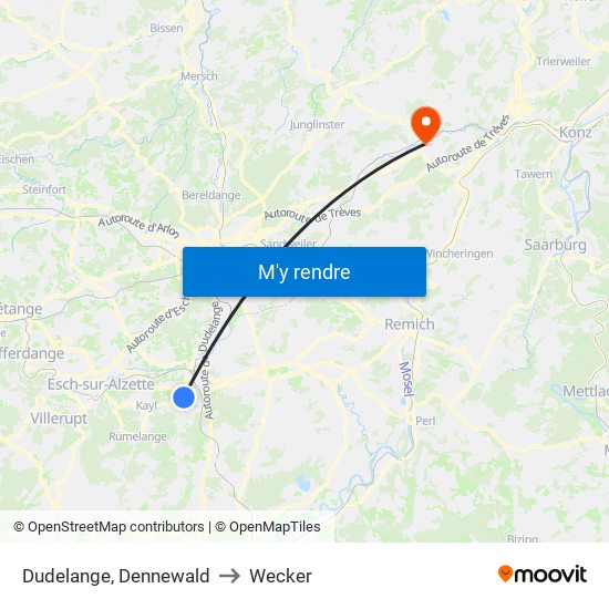 Dudelange, Dennewald to Wecker map