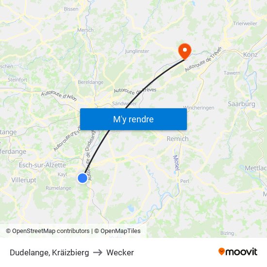 Dudelange, Kräizbierg to Wecker map