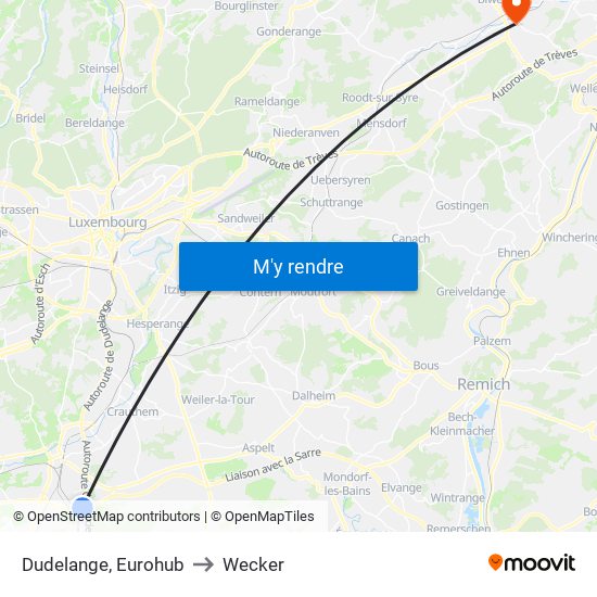 Dudelange, Eurohub to Wecker map