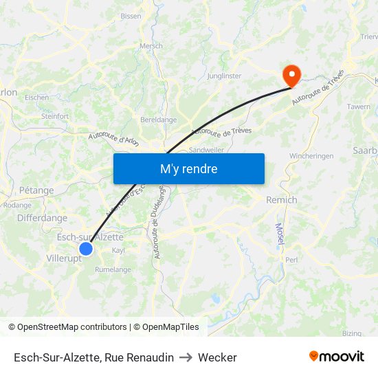 Esch-Sur-Alzette, Rue Renaudin to Wecker map