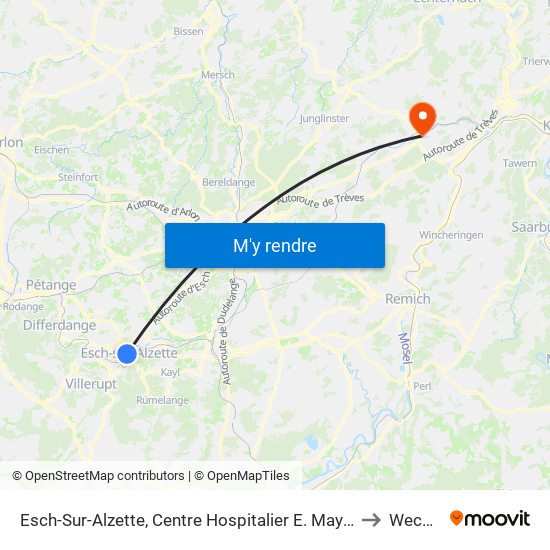 Esch-Sur-Alzette, Centre Hospitalier E. Mayrisch to Wecker map