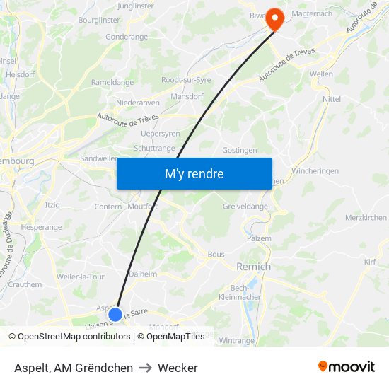 Aspelt, AM Grëndchen to Wecker map