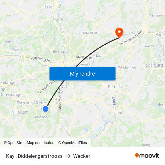 Kayl, Diddelengerstrooss to Wecker map