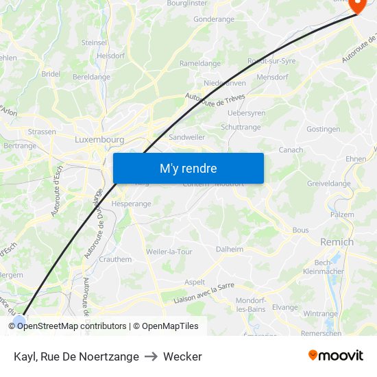 Kayl, Rue De Noertzange to Wecker map